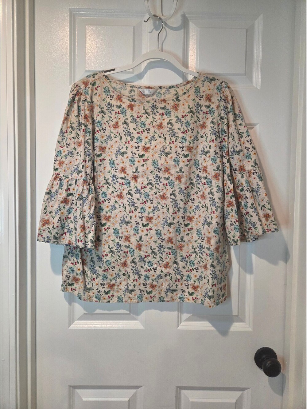 Floral Patterned Long Sleeve Blouse with Ruffle Sleeves